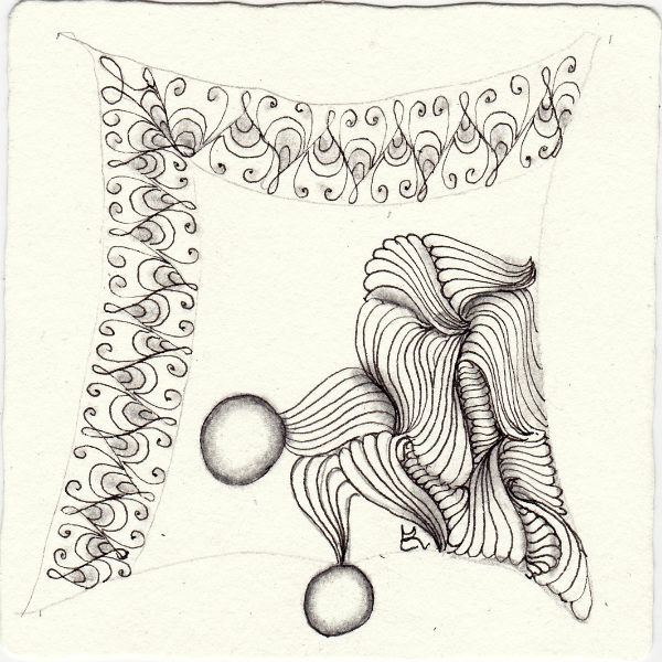 Ein Zentangle aus den Mustern Meringue, Retro, Stella,  gezeichnet von Ela Rieger, CZT