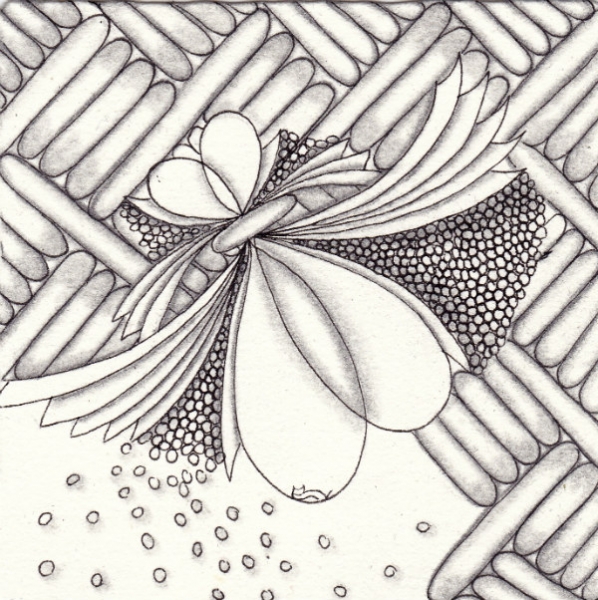 Ein Zentangle aus den Mustern Veezy, Joli Coeur, Bobine,  gezeichnet von Ela Rieger, CZT