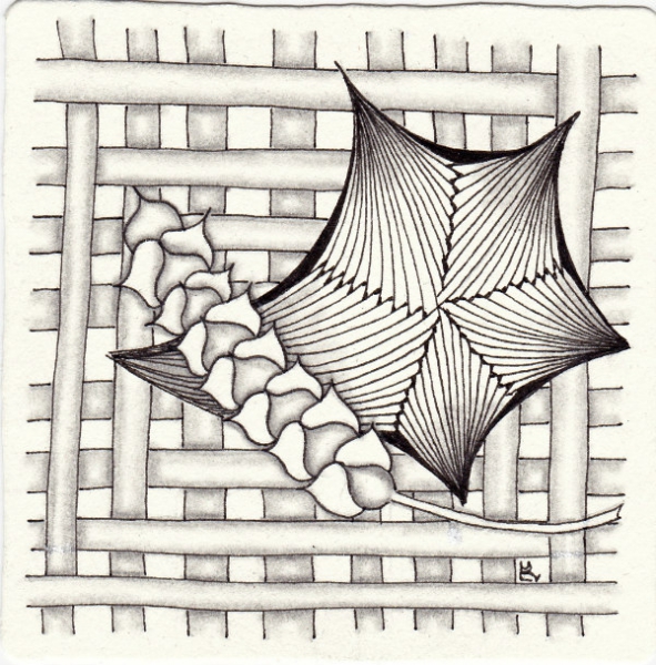 Ein Zentangle aus den Mustern Betweed, Cubic, Kisses