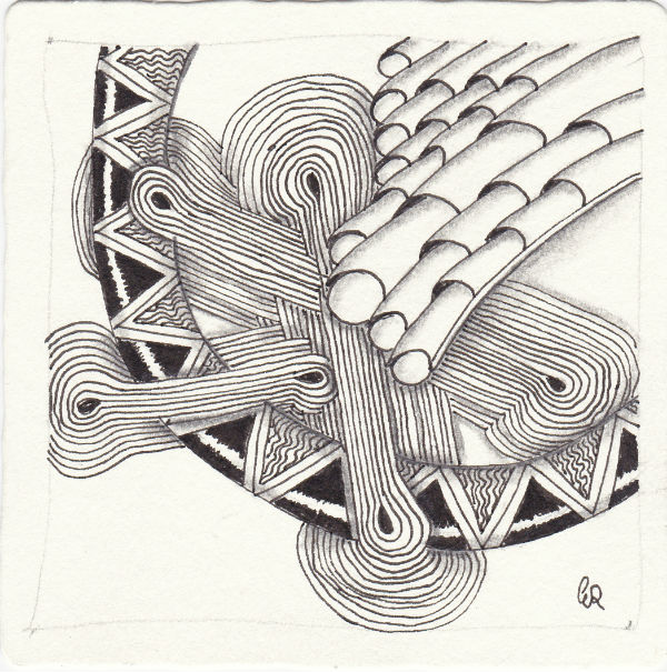 Ein Zentangle aus den Mustern IX, Slates, Knase,  gezeichnet von Ela Rieger, CZT