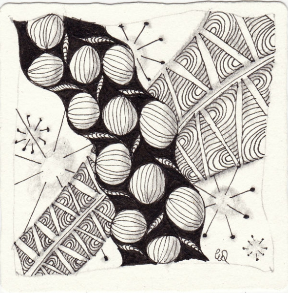 Ein Zentangle aus den Mustern African Artist, Ahh, Banderole,  gezeichnet von Ela Rieger, CZT