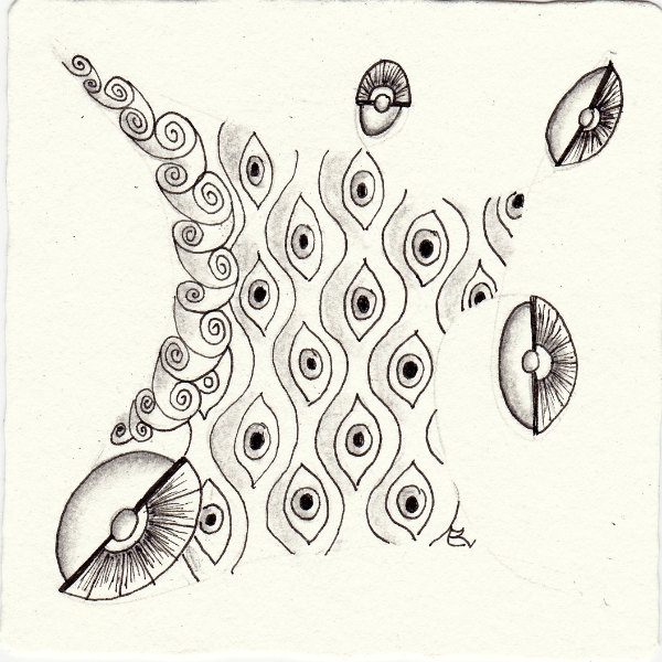 Ein Zentangle aus den Mustern Istanbul, Pauschalov, Stayend, Tuckidle gezeichnet von Ela Rieger, CZT