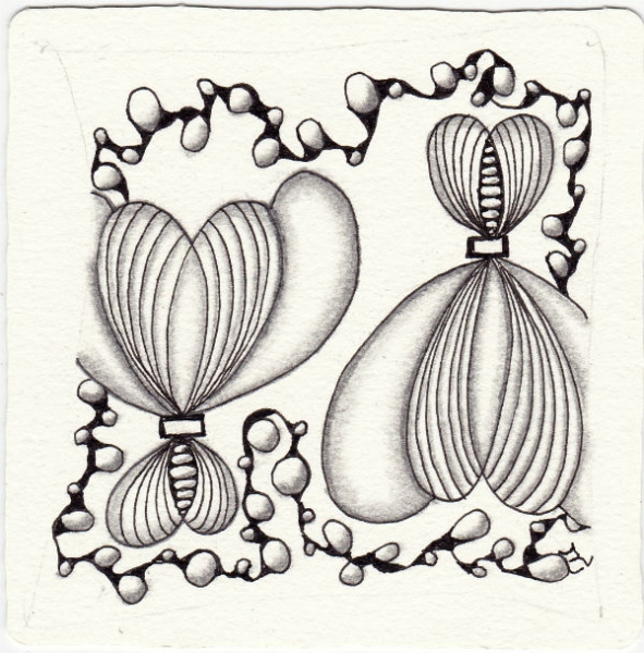 Ein Zentangle aus den Mustern Ipso, Joli Coeur, ,  gezeichnet von Ela Rieger, CZT