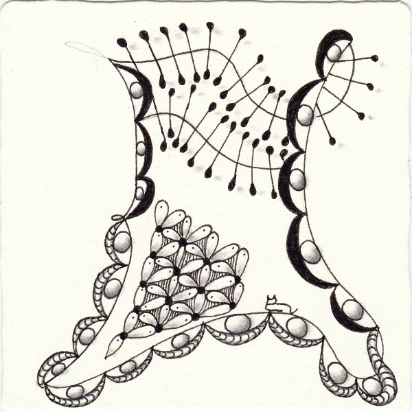 Ein Zentangle aus den Mustern Slapple, Awaysis, Wired,  gezeichnet von Ela Rieger, CZT