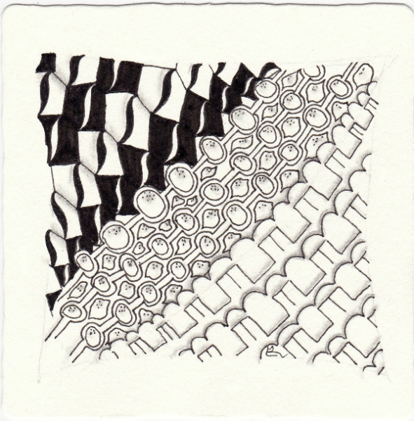 Ein Zentangle aus den Mustern Oranges And Lemons, Paki, Wabenwelle,  gezeichnet von Ela Rieger, CZT