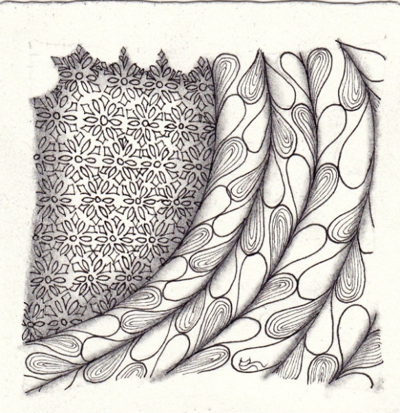 Ein Zentangle aus den Mustern Heart Offset, Victorian Flake, ,  gezeichnet von Ela Rieger, CZT