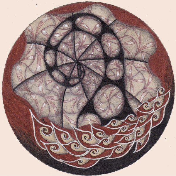 Ein Zentangle aus den Mustern Kiasom, Farin, Tamisolo,  gezeichnet von Ela Rieger, CZT