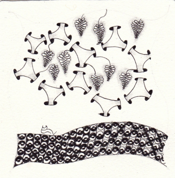 Ein Zentangle aus den Mustern Donats, Pinho, Me Three,  gezeichnet von Ela Rieger, CZT