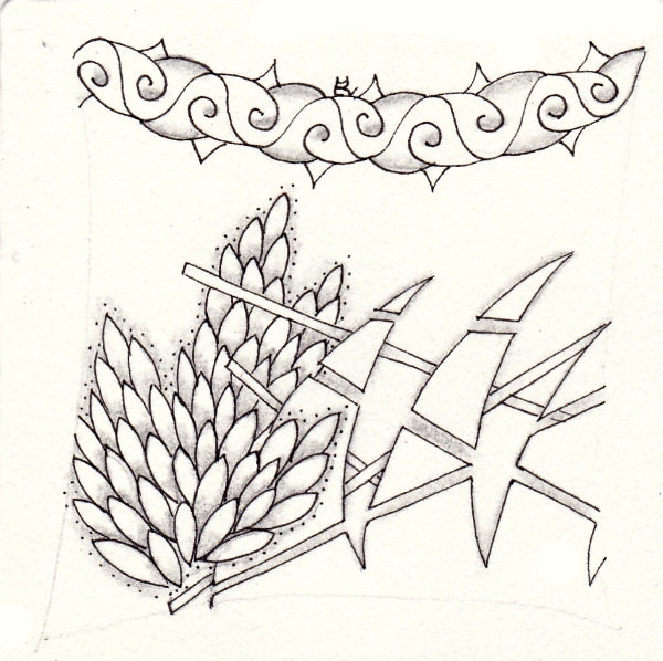 Ein Zentangle aus den Mustern Krasch, Spangle, Jewellep,  gezeichnet von Ela Rieger, CZT