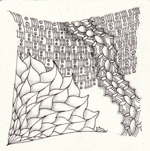 Ein Zentangle aus den Mustern Arckles, Betweed Flower, 2N5 ,  gezeichnet von Ela Rieger, CZT