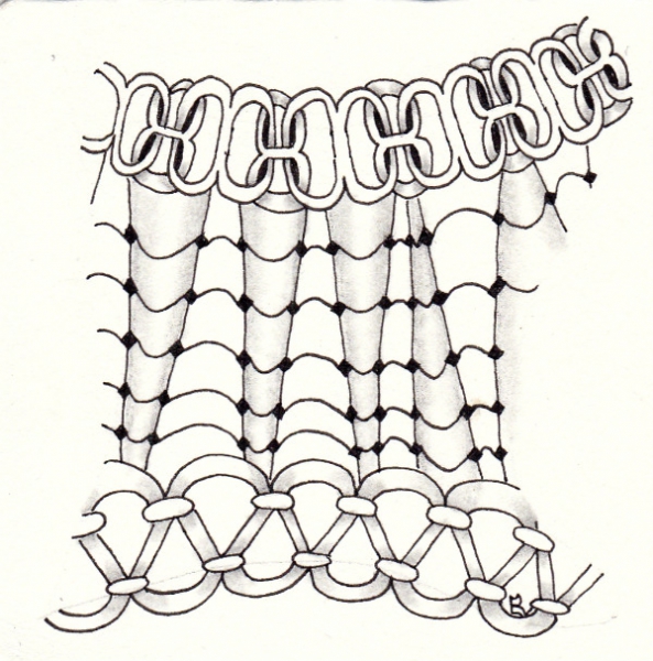 Ein Zentangle aus den Mustern 8sam, Matuvu, Riggin,  gezeichnet von Ela Rieger, CZT