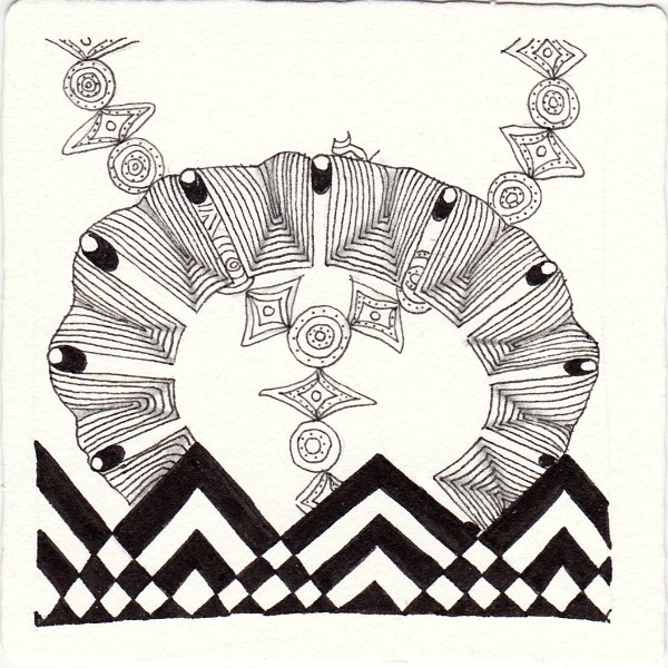 Ein Zentangle aus den Mustern Naaki, Meydum, Montagne,  gezeichnet von Ela Rieger, CZT
