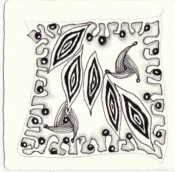 Ein Zentangle aus den Mustern Allium, Bumper, Jesterz ,  gezeichnet von Tom Riege