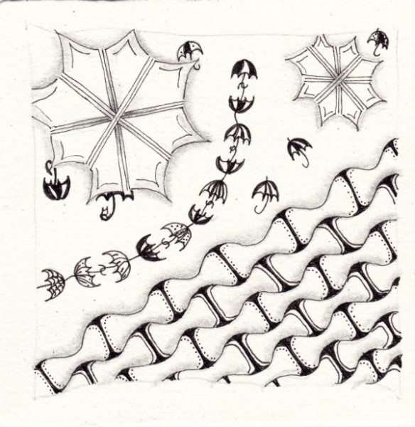 Ein Zentangle aus den Mustern G2, ChuChu, Bumberly,  gezeichnet von Ela Rieger, CZT