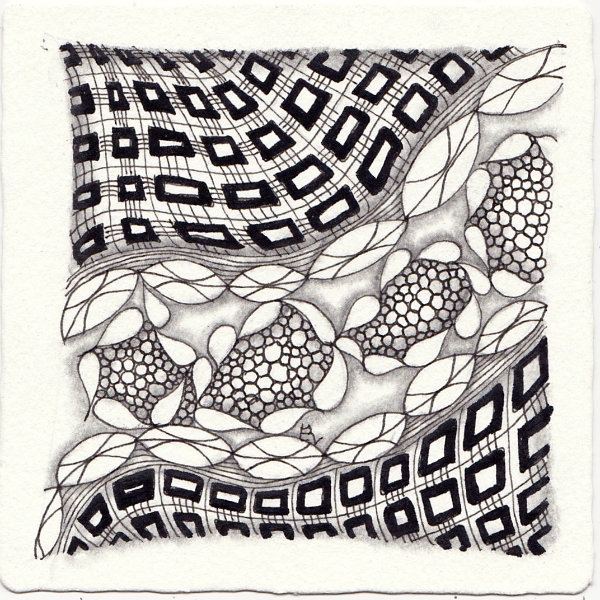 Ein Zentangle aus den Mustern Blankett, Maddie2, Ennies,  gezeichnet von Ela Rieger, CZT
