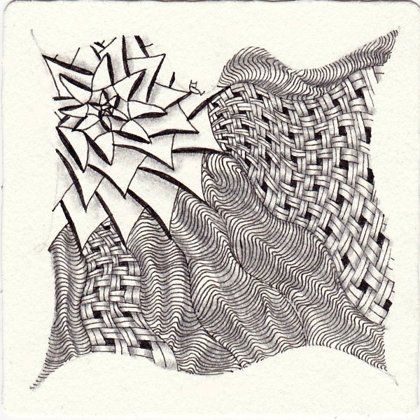 Ein Zentangle aus den Mustern Alaura, Twile, Undling,  gezeichnet von Ela Rieger, CZT