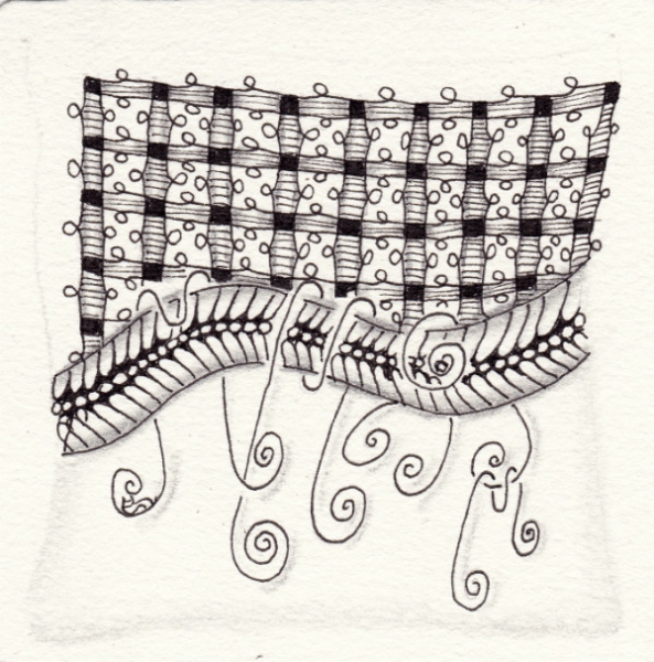Ein Zentangle aus den Mustern W3, Flamingo, Flez,  gezeichnet von Ela Rieger, CZT