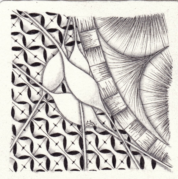 Ein Zentangle aus den Mustern Chunl, Stayend, Summer Sitter,  gezeichnet von Ela Rieger, CZT
