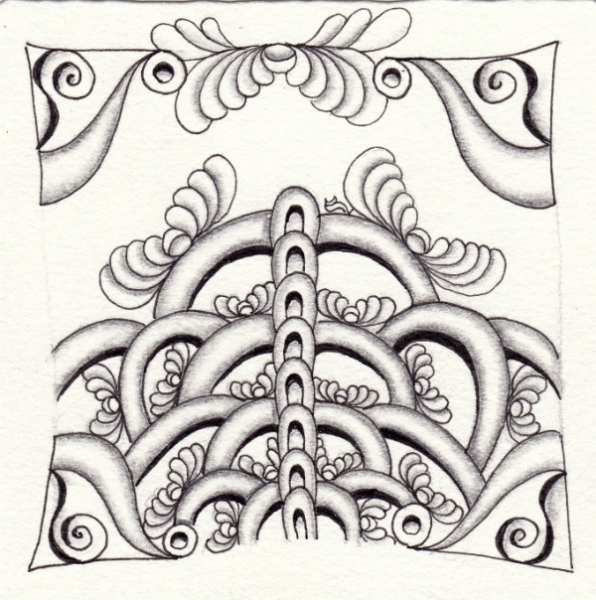 Ein Zentangle aus den Mustern Zabu, Zazi, Agra,  gezeichnet von Ela Rieger, CZT