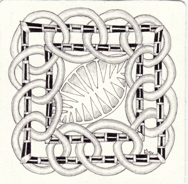 Ein Zentangle aus den Mustern Click-Clack, Xulu, Lian,  gezeichnet von Ela Rieger, CZT